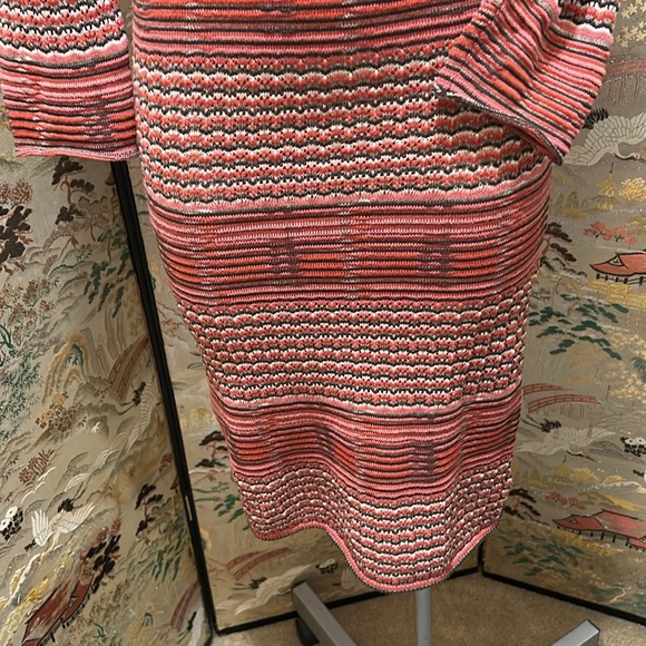 FREE PEOPLE RETRO LONG SLEEVED SIMI SHEER RED/BROWN STRIPPED SWEATER DRESS SZ M - Picture 4 of 16